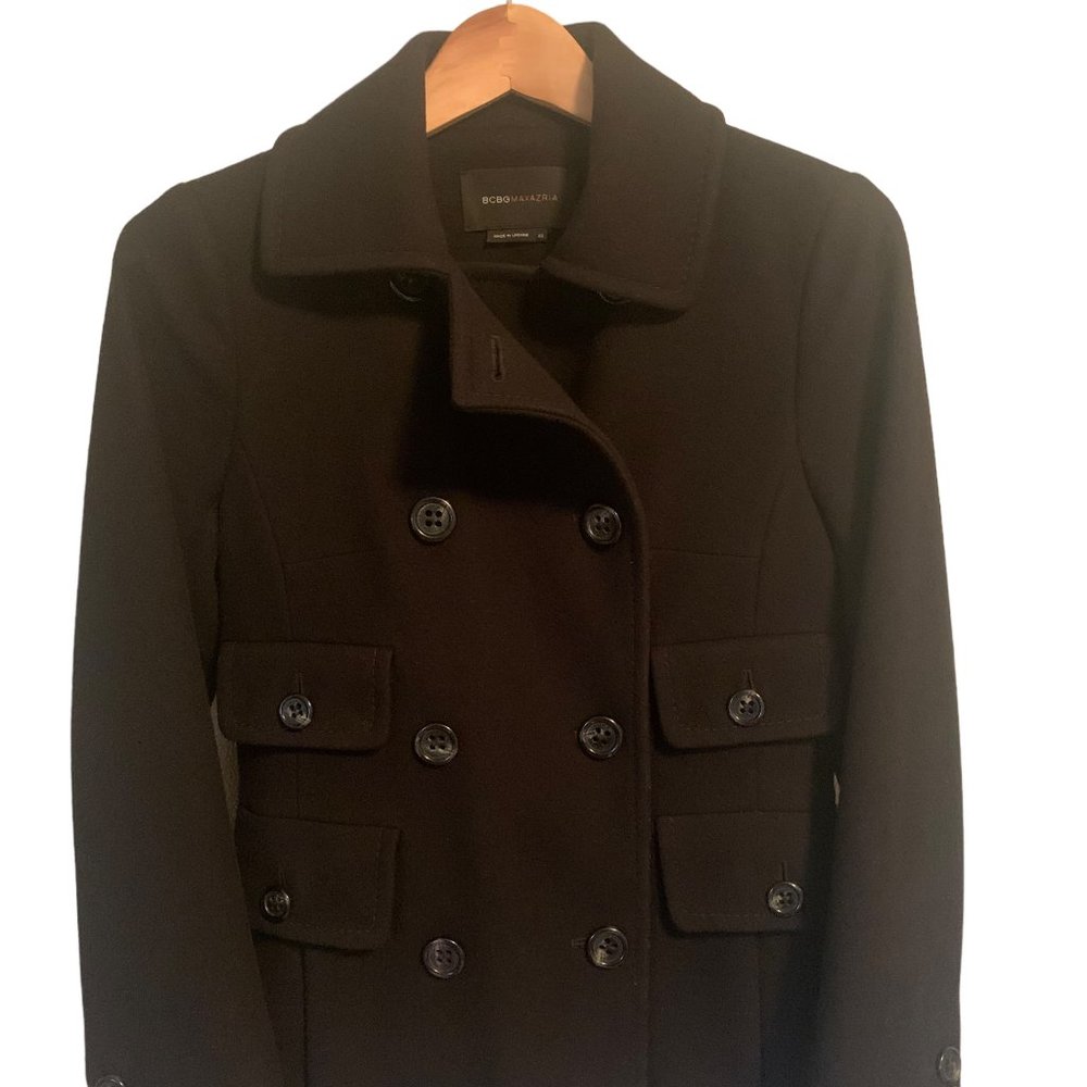 BCBG Max Azria Classic Wool Pea Coat - Black